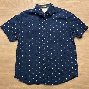 DENIM & FLOWER - Blue Palm Tree Short Sleeve Button-Up